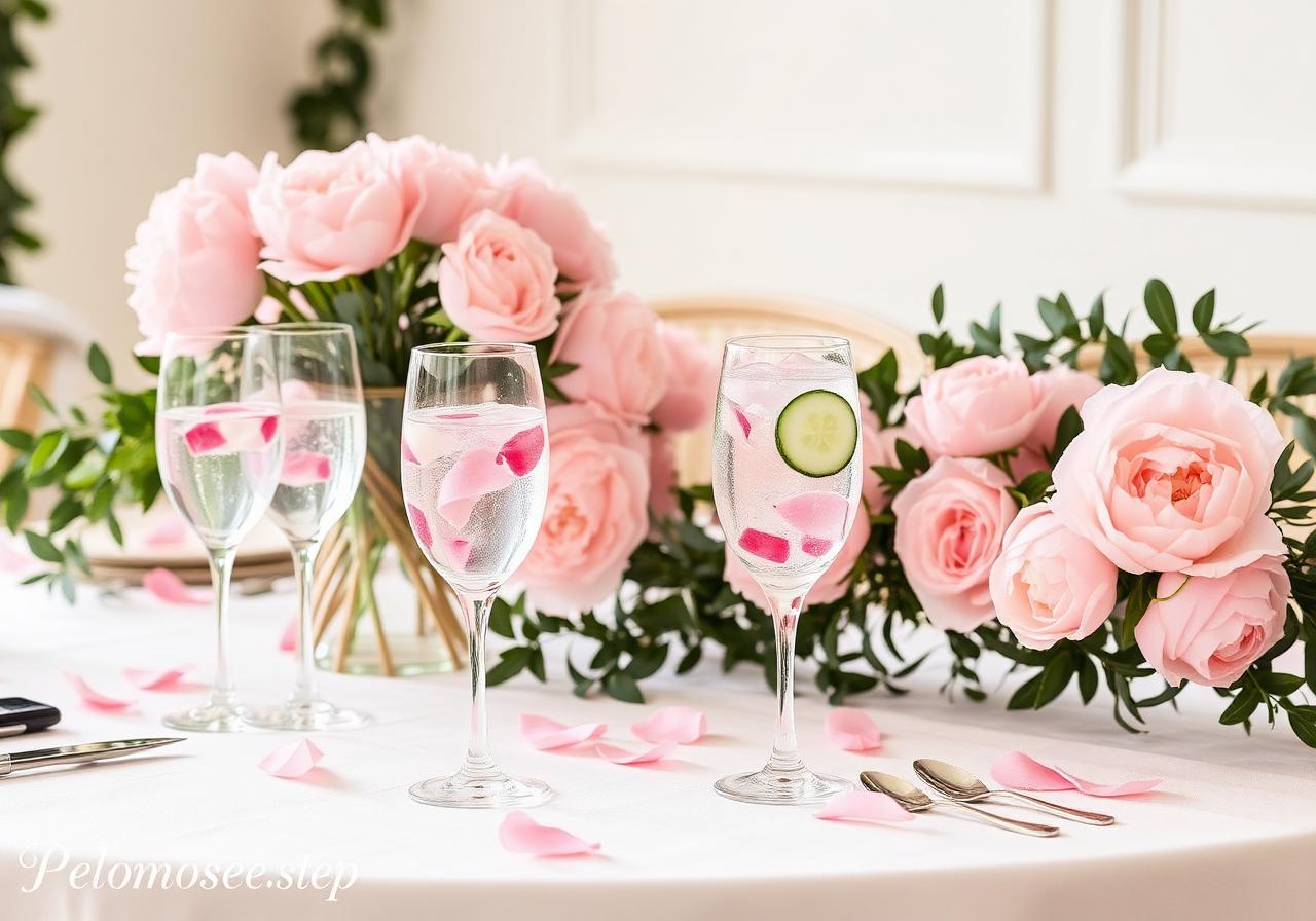 Elegant event tablescape with rose petals and florals